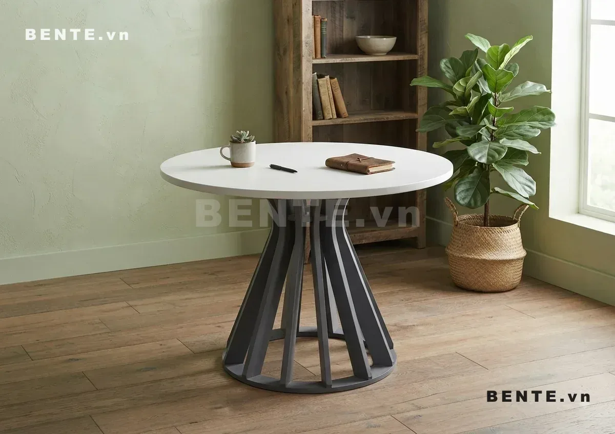 bàn tròn chân xòe cong, bàn ăn chân nan lắp ráp