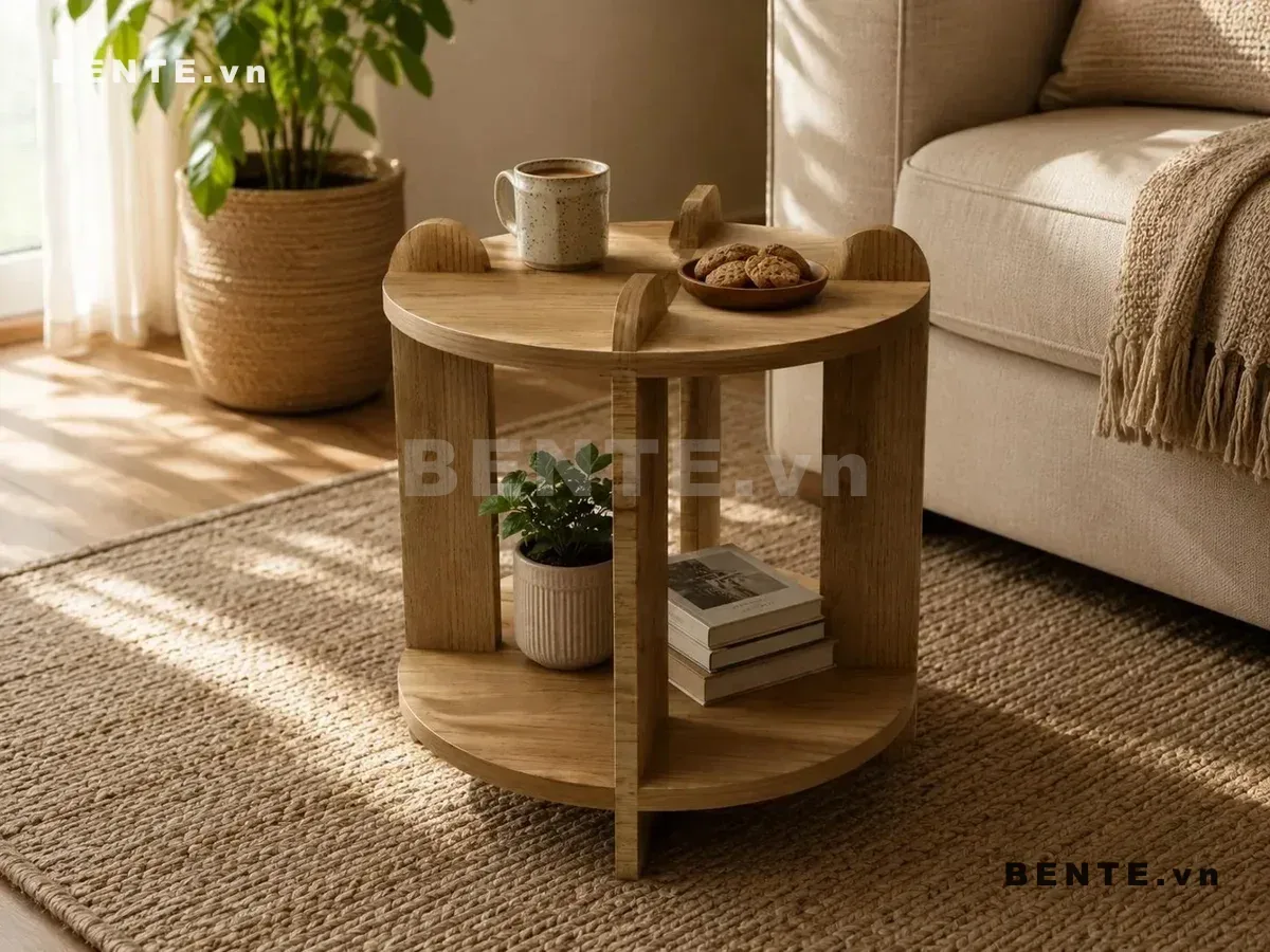 bàn trà mặt tròn có kệ dưới