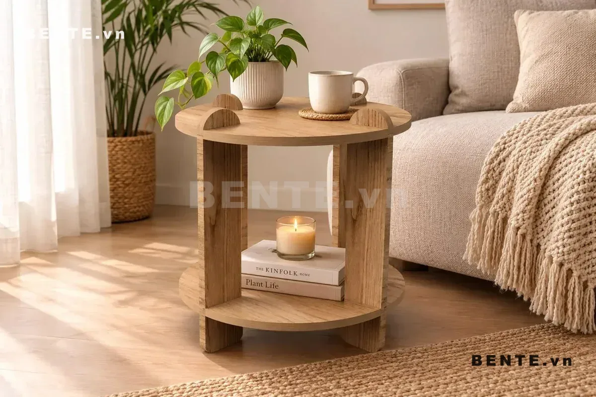 bàn sofa mặt tròn 2 tầng