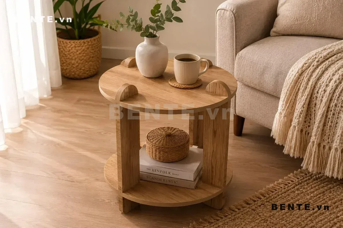 bàn trà 2 tầng chân đứng