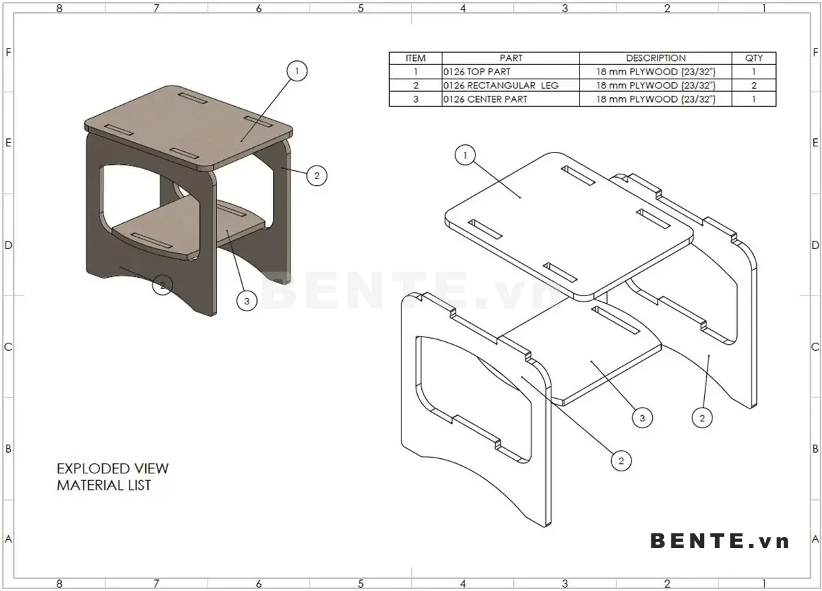 ảnh hướng dẫn lắp ráp, bàn cafe 2 tầng mặt chữ nhật bo góc