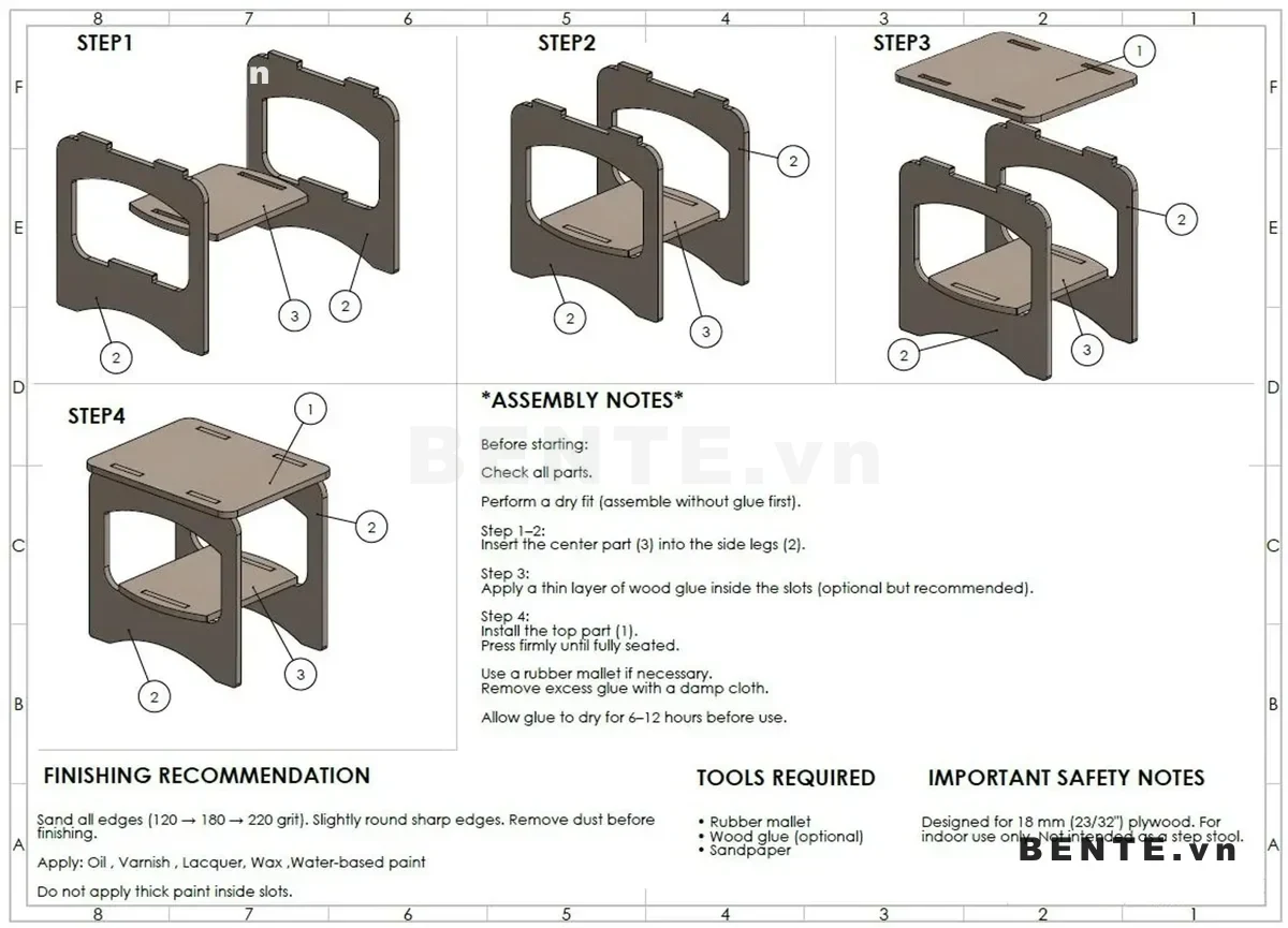 ảnh hướng dẫn lắp ráp, bàn trà có kệ giữa