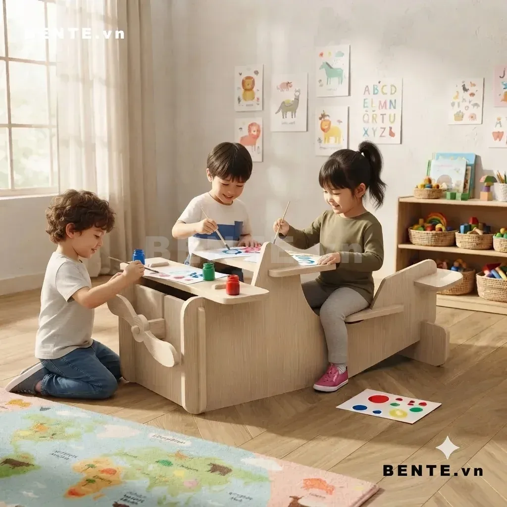 bàn ghế máy bay cho bé, bàn học cho bé có ghế