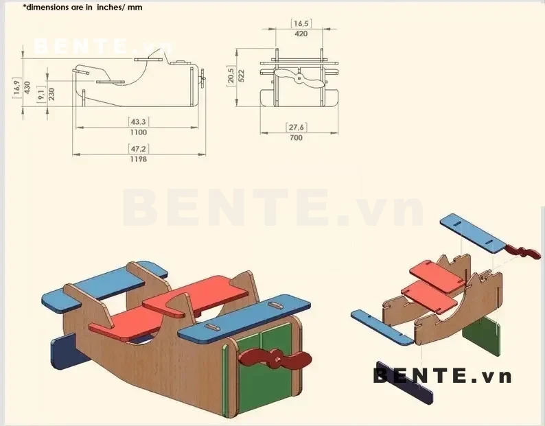 ảnh hướng dẫn lắp ráp và kích thước, bàn học kèm ghế trẻ em, bàn học hình máy bay