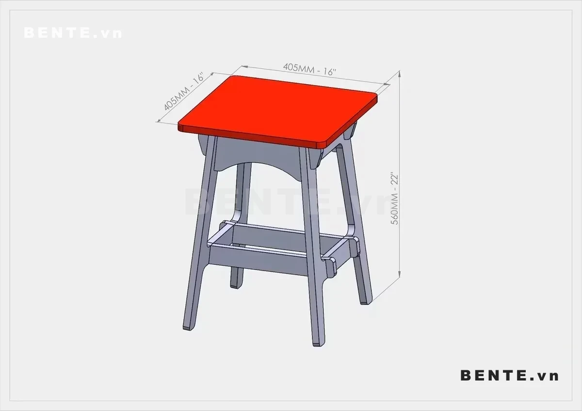 ảnh kích thước, ghế gỗ không tựa chân khung