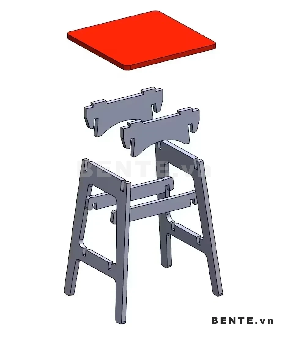 ảnh hướng dẫn lắp ráp, ghế đôn gỗ mặt vuông bo góc