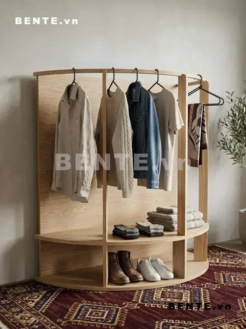 kệ treo đồ khung đứng nhiều khoang, kệ gỗ treo quần áo lắp ráp