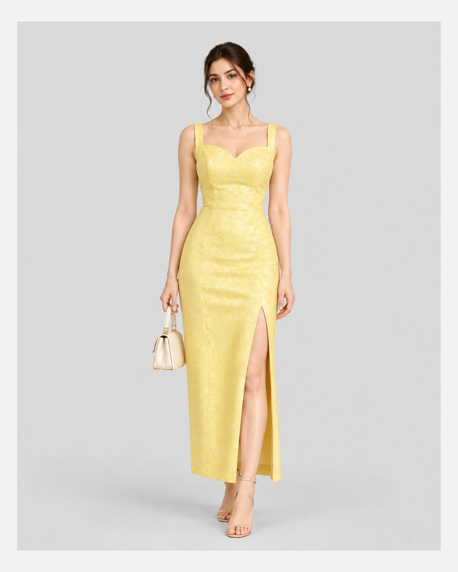 Yellow Jacquard Bodycon Dress