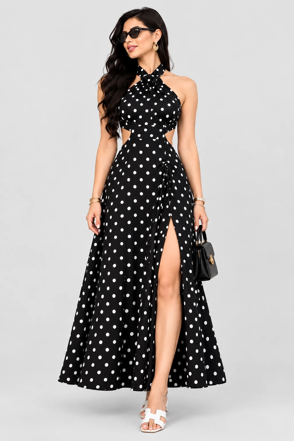 Polka Dot Halter Maxi Dress
