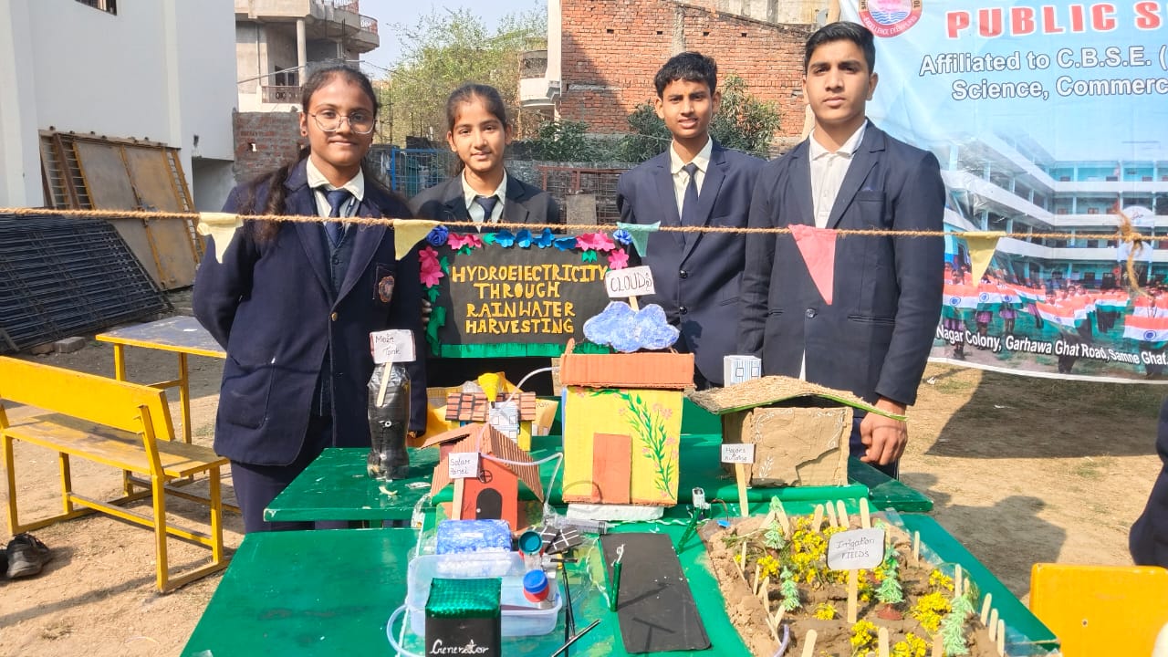 Students participating in an outdoor school project display