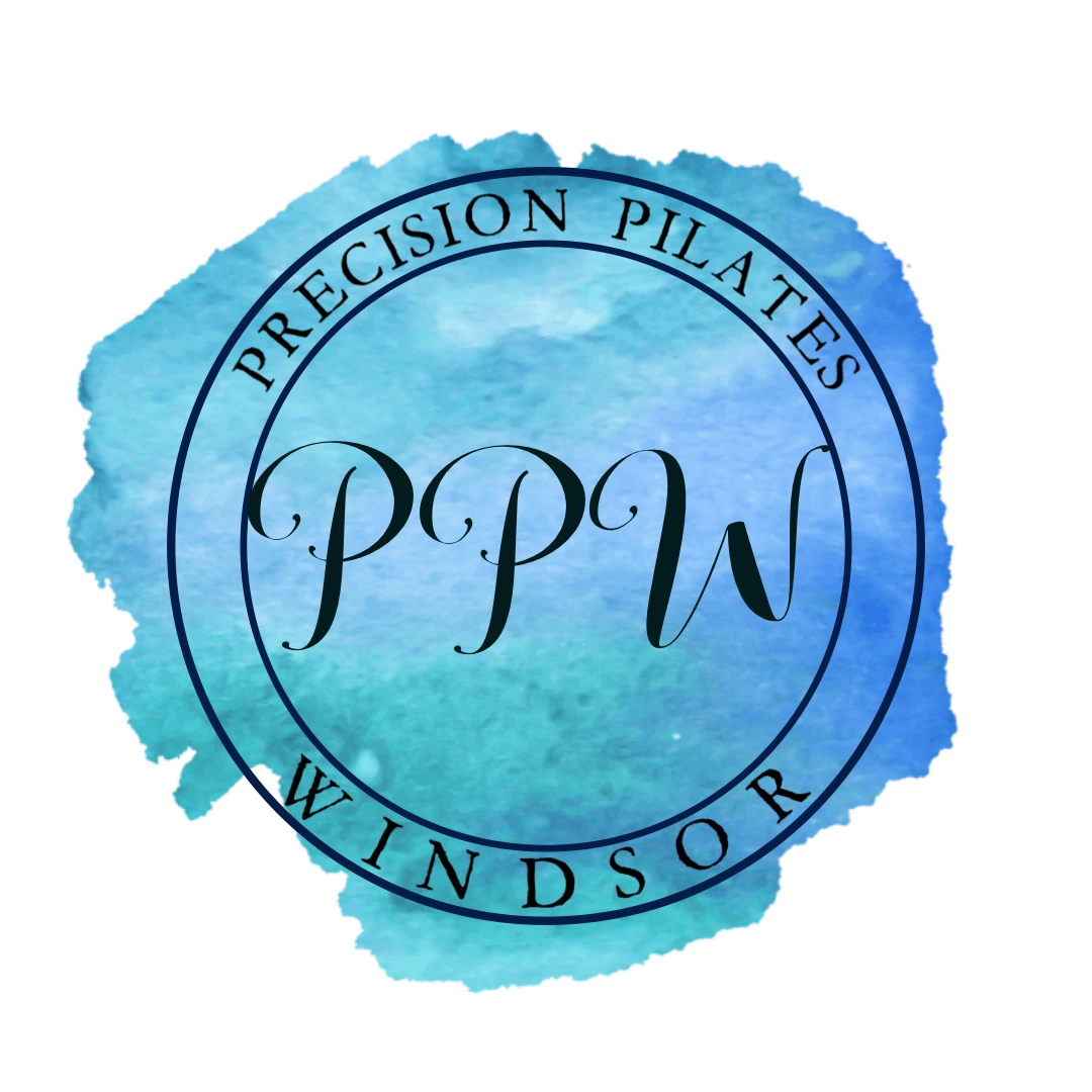 Blue circular background Precision Pilates Windsor Logo