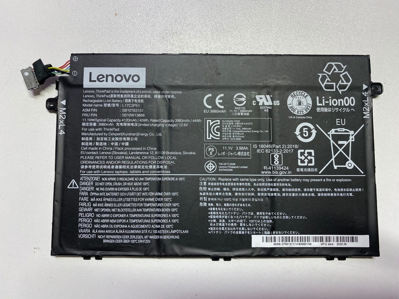 Lenovo L17C3P51 ThikPad Laptop Batarya 4120mAh 12.6V 45Wh