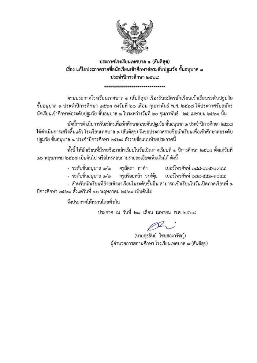 ประกาศฉบับวันที่ 29 เมษายน 2568