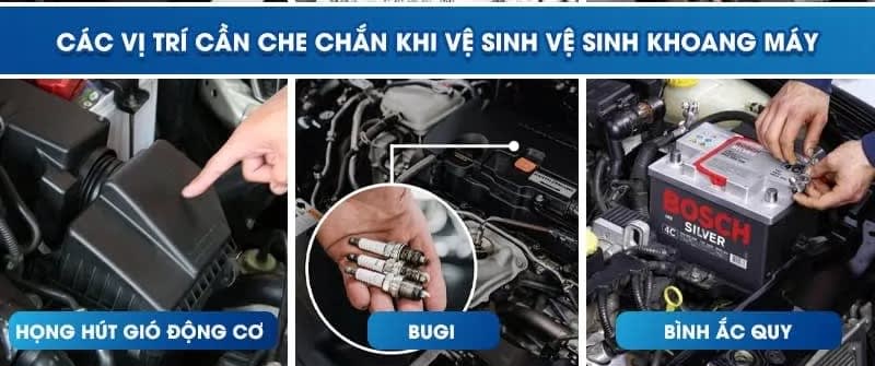 Vệ Sinh Khoang Máy Ô Tô cần che chắn những vị trí nào