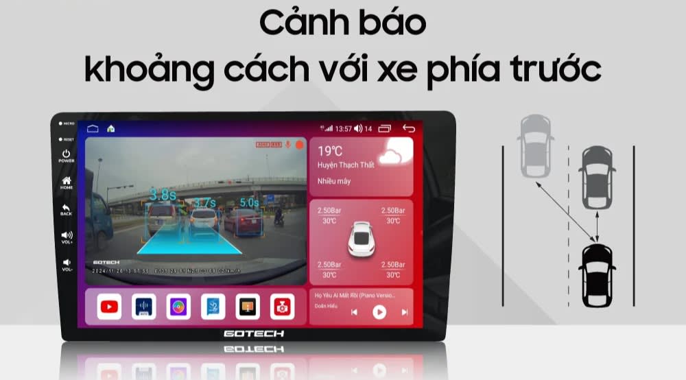 Gotech GTS4 cảnh báo khoảng cách với xe phía trước