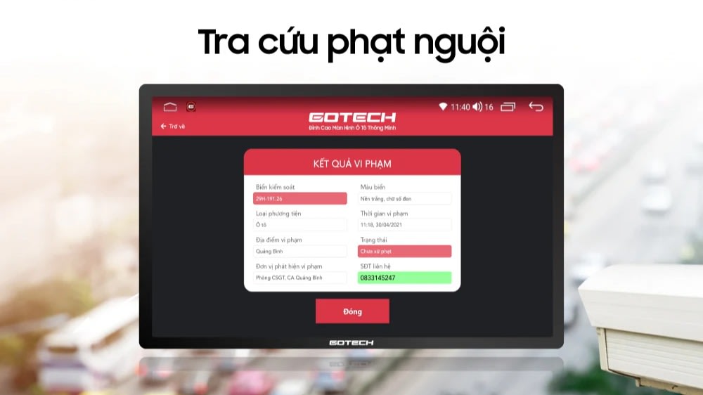 Màn hình ô tô thông minh GTS4 tra cứu phạt nguội