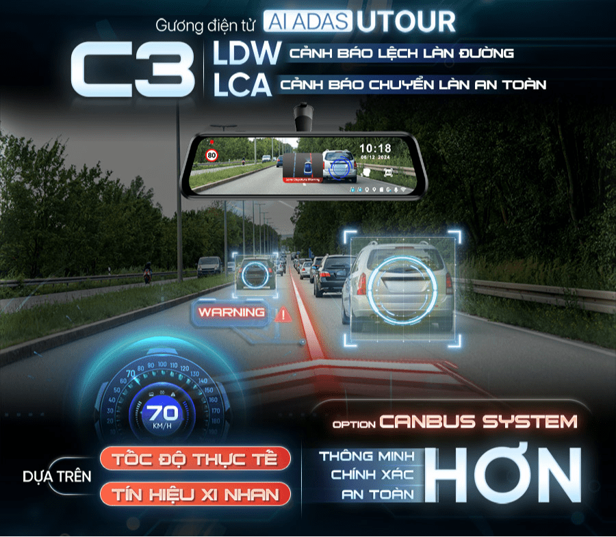 UTOUR C3 (Gương Điện Tử AI ADAS) - Camera Hành Trình - 360 Độ tại Đức Hiếu Auto - hình 3