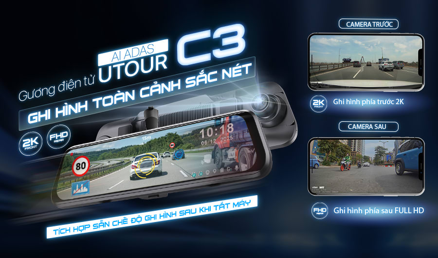 UTOUR C3 (Gương Điện Tử AI ADAS) - Camera Hành Trình - 360 Độ tại Đức Hiếu Auto - hình 2