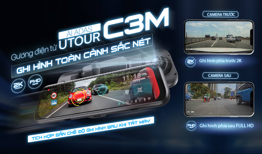 UTOUR C3M (Gương Điện Tử AI ADAS) - Camera Hành Trình - 360 Độ tại Đức Hiếu Auto - hình 3