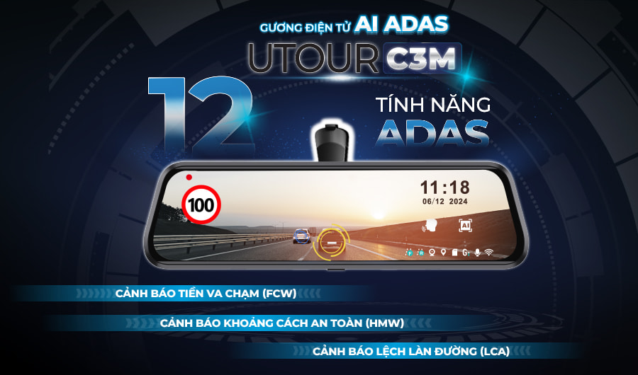 UTOUR C3M (Gương Điện Tử AI ADAS) - Camera Hành Trình - 360 Độ tại Đức Hiếu Auto - hình 2