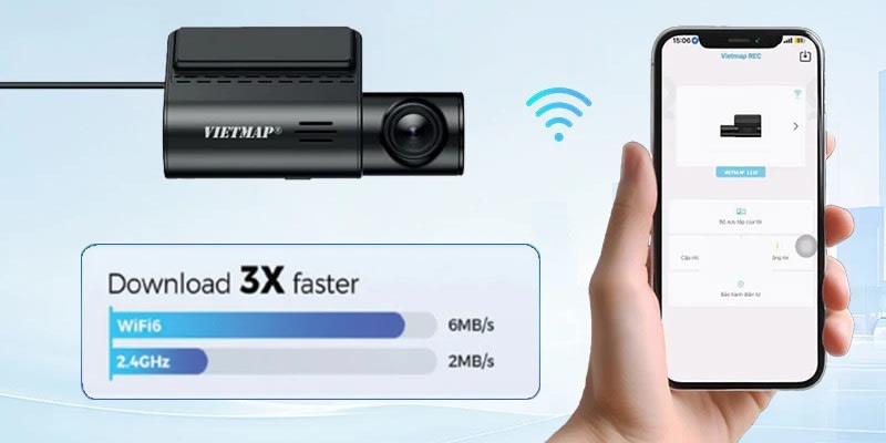 Vietmap L110 kết nối wifi tốc độ cao, hỗ trợ chia sẻ, tải xuống video nhanh chóng