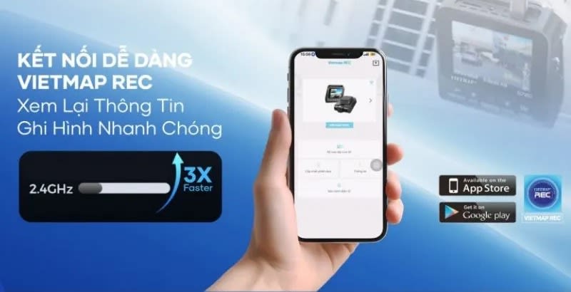 Camera hành trình Vietmap S720 kết nối với điện thoại qua ứng dụng Vietmap REC