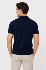 ADRIZO Navy Blue Zipper Polo T-Shirt thumbnail 4