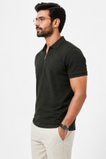 ADRIZO Olive Green Zipper Polo T-Shirt thumbnail 3