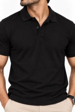 ADRIZO Jet Black Button Polo T-Shirt thumbnail 2