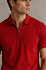 ADRIZO Red Zipper Polo T-Shirt thumbnail 2