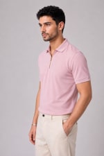ADRIZO Baby Pink Zipper Polo T-Shirt thumbnail 4
