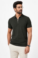 ADRIZO Olive Green Zipper Polo T-Shirt thumbnail 1