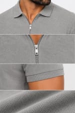 ADRIZO 5% Melange Zipper Polo T-Shirt thumbnail 5