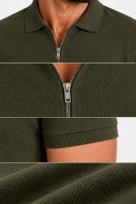 ADRIZO Olive Green Zipper Polo T-Shirt thumbnail 2