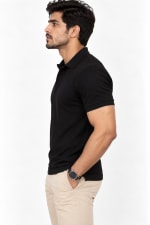 ADRIZO Jet Black Button Polo T-Shirt thumbnail 3