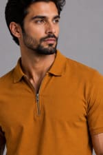 ADRIZO Mustard Zipper Polo T-Shirt thumbnail 2