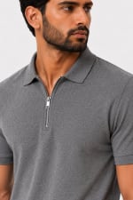 ADRIZO 15% Melange Zipper Polo T-Shirt thumbnail 2