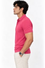 ADRIZO Rose Pink Button Polo T-Shirt thumbnail 3