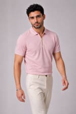 ADRIZO Baby Pink Zipper Polo T-Shirt thumbnail 3