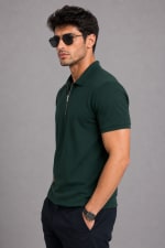 ADRIZO Bottle Green Zipper Polo T-Shirt thumbnail 3