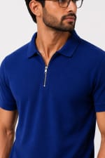 ADRIZO Royal Blue Zipper Polo T-Shirt thumbnail 2