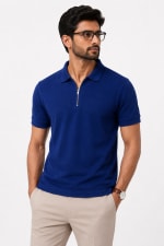 ADRIZO Royal Blue Zipper Polo T-Shirt thumbnail 1