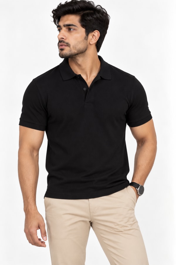 ADRIZO Jet Black Button Polo T-Shirt