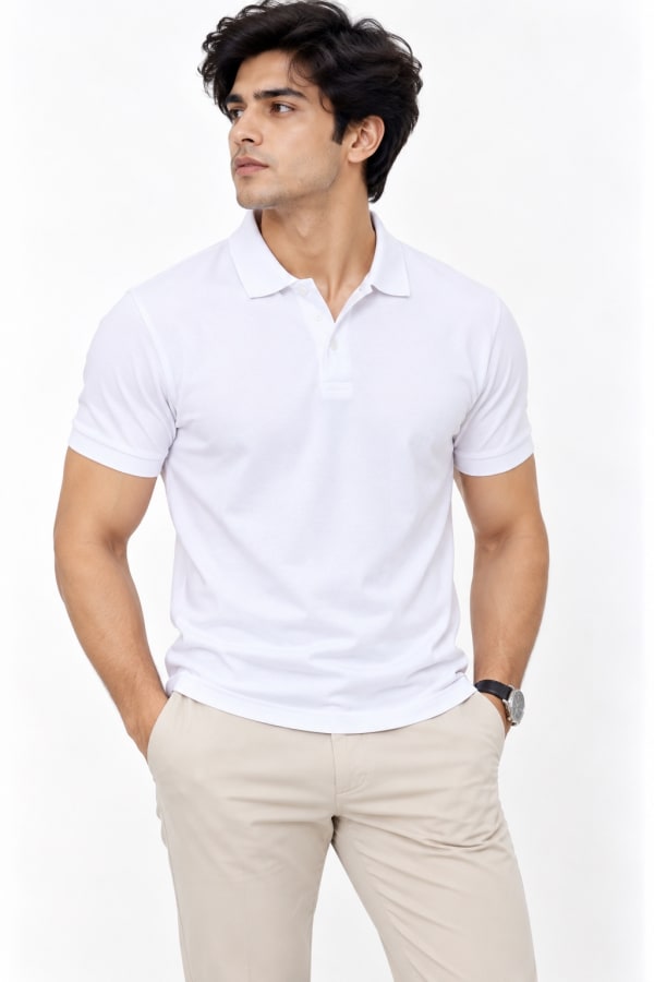 ADRIZO White Button Polo T-Shirt