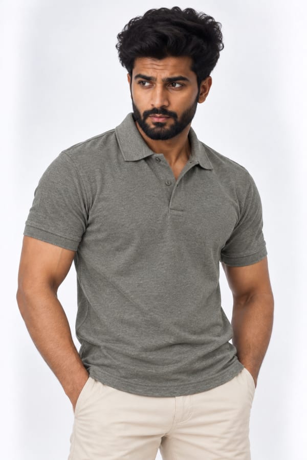 ADRIZO 5% Melange Button Polo T-Shirt