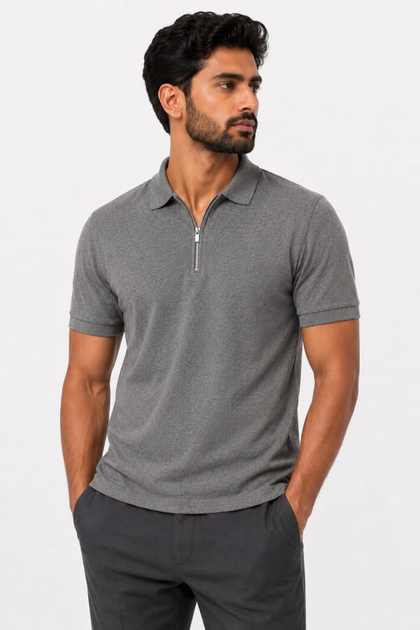 ADRIZO 15% Melange Zipper Polo T-Shirt