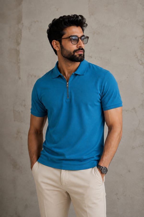 ADRIZO Frozi Blue Zipper Polo T-Shirt