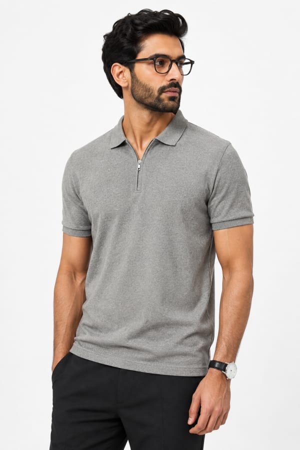 ADRIZO 5% Melange Zipper Polo T-Shirt