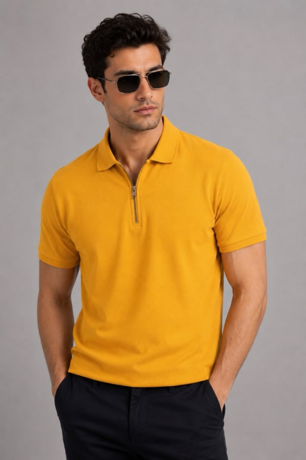 ADRIZO Yellow Zipper Polo T-Shirt
