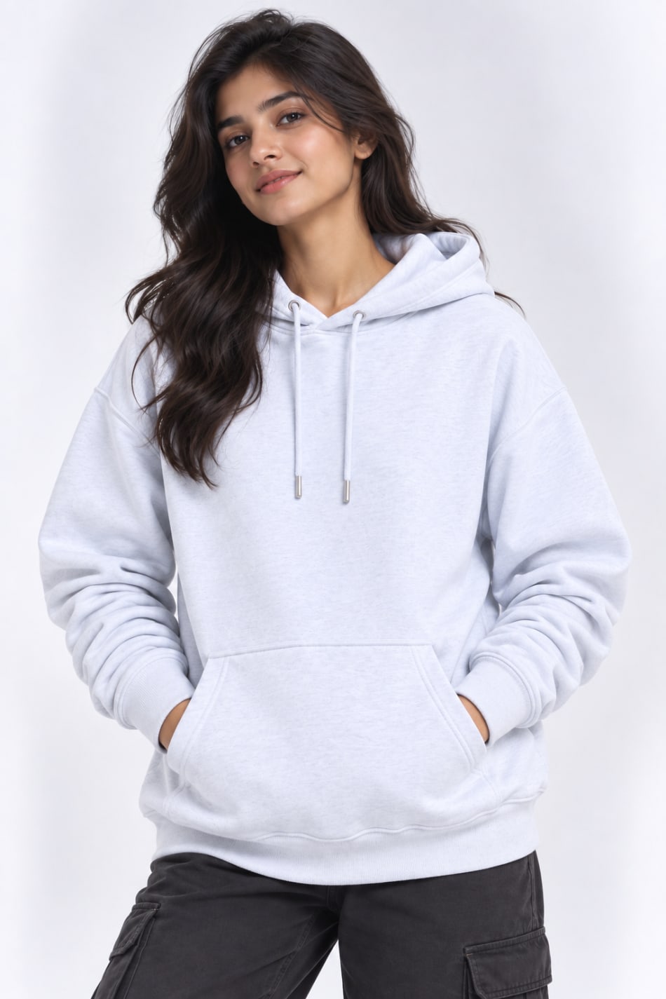 ADRIZO White Melange Women's Hoodie in WHITE MELANGE - View 1